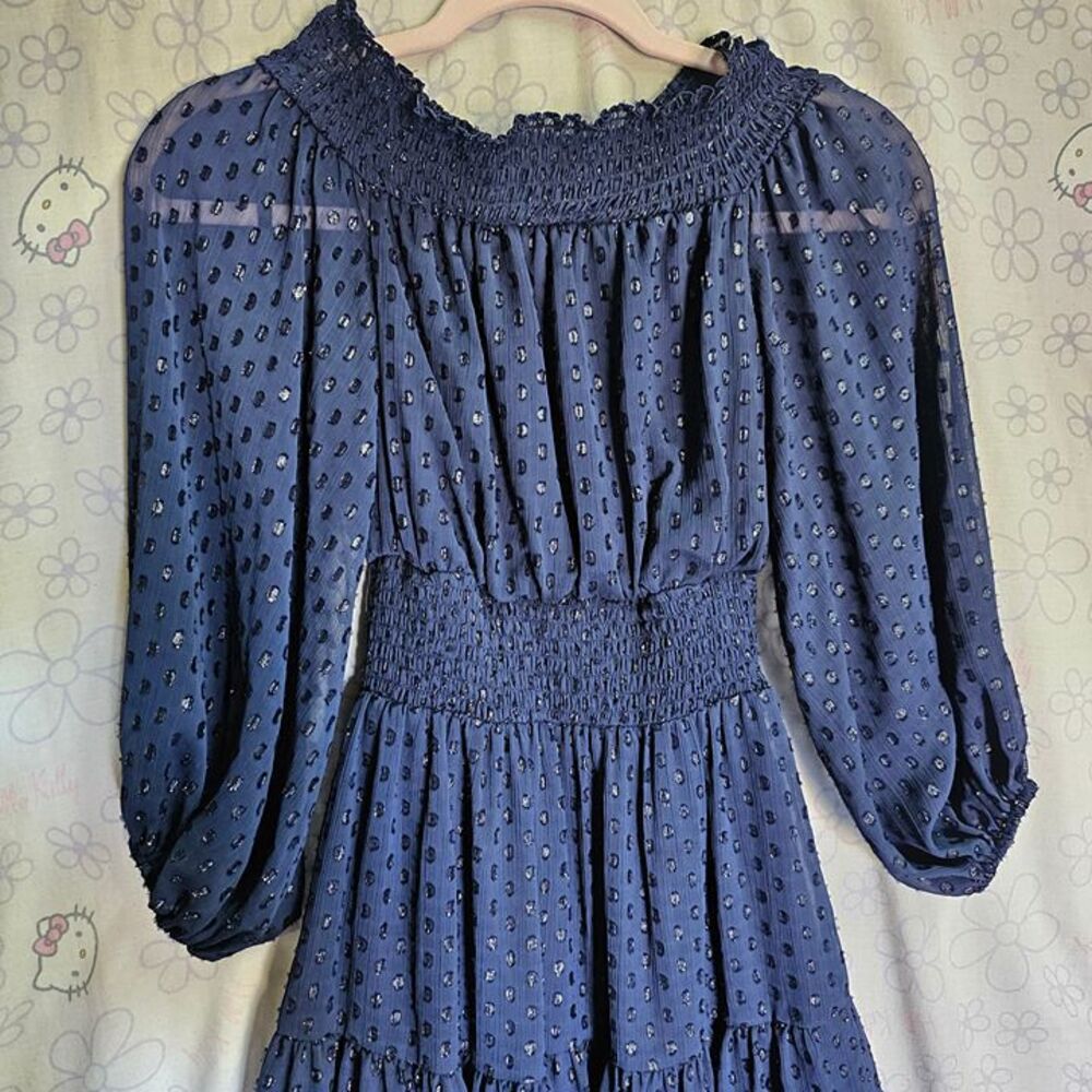 Permier Amour Navy blue clip dot ruffle sparkle mini dress size S